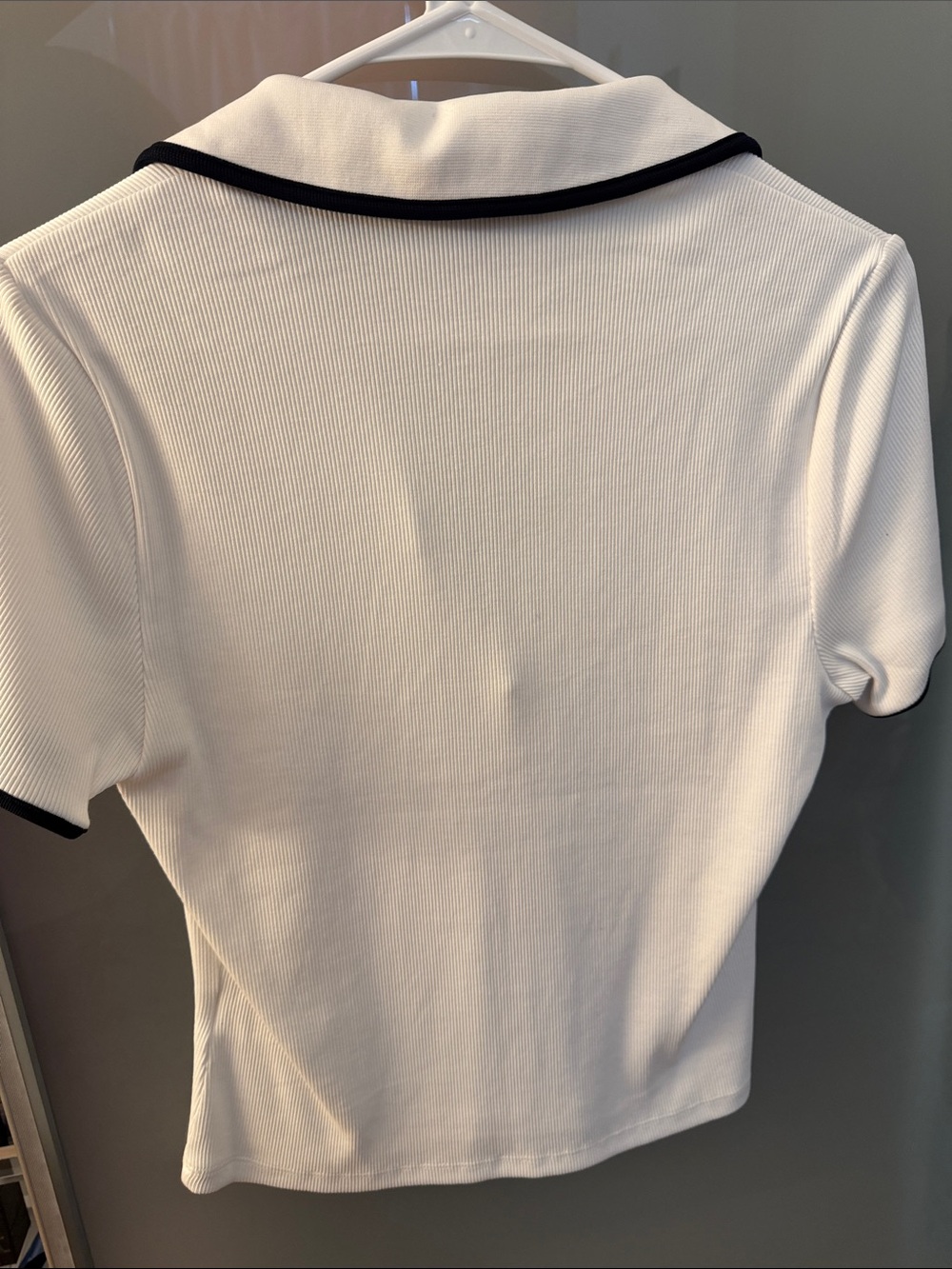 Veronica Beard White Polo Top with Black Trim Accents - Picture 2 of 2